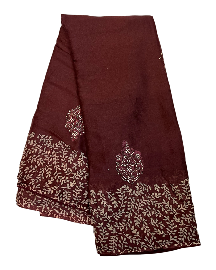 Brown - Chiffon Printed Saree with Blouse Piece - UK stock - 24hr Dispatch - LTF107 07KT26