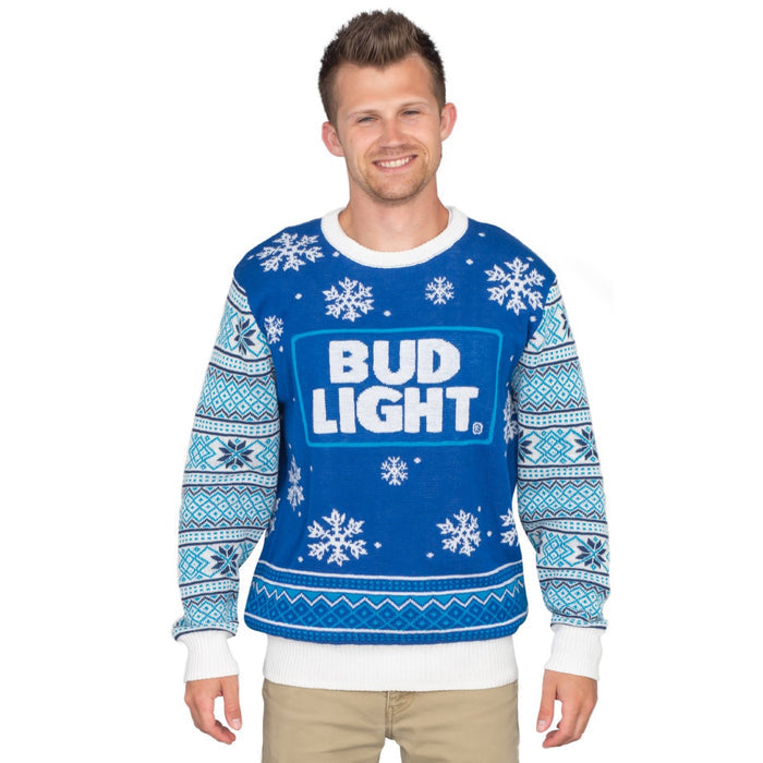 Bud Light Beer Blue and White Ugly Christmas Sweater 1