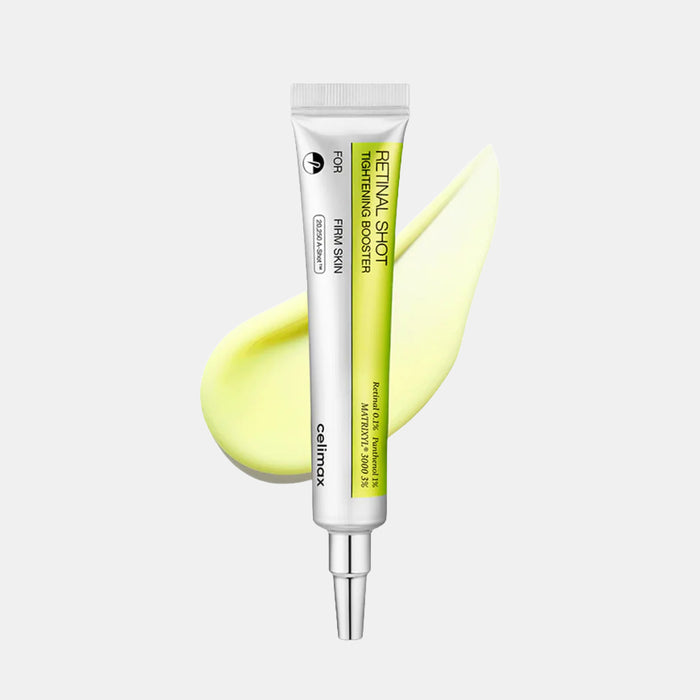 Celimax The Vita-A Retinal Shot Tightening Booster 15mL is a Korean potent, anti-aging, and pore-tightening treatment featuring 0.1% liposome-encapsulated retinal, peptides and Vitamin B5. targeting wrinkles and elasticity, for firmer skin and reduced pore visibility.