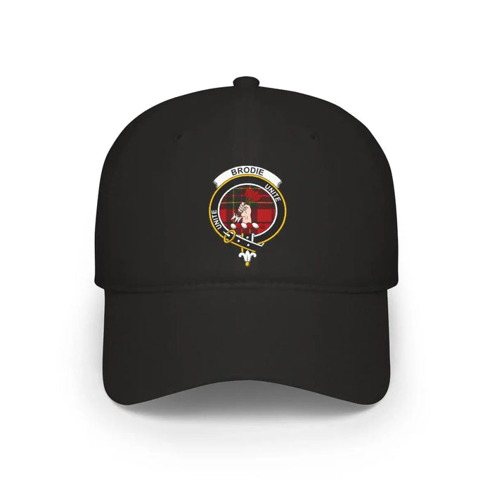 Clan Brodie unite crest printed cap in black — low-profile cotton Scottish clan hat