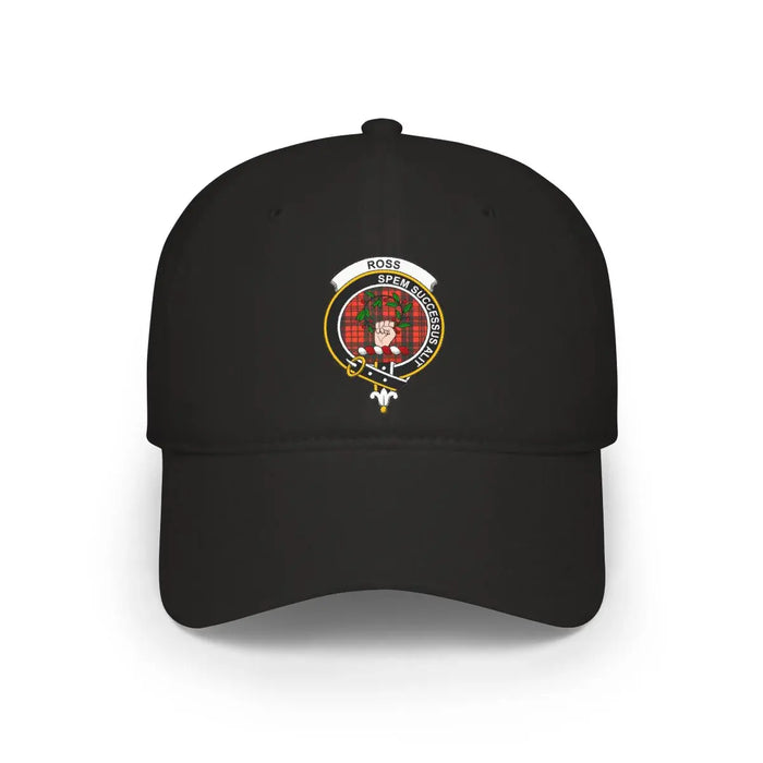 Clan Ross crest tartan cap in black — low-profile cotton Scottish clan hat