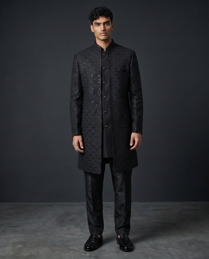 Classic Black - Mens Double Layered Sherwani / Indo-Western - Fantastic Value - KCS6625 06TT26