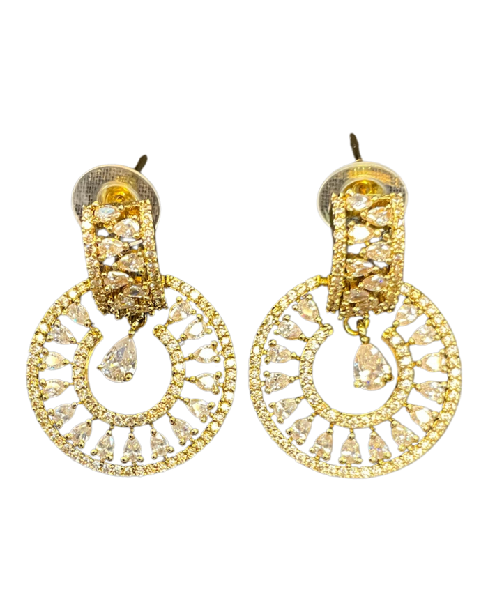 Clear - Medium - Antique Gold Finish Traditional Earrings - Bollywood - Weddings - AE2608 J