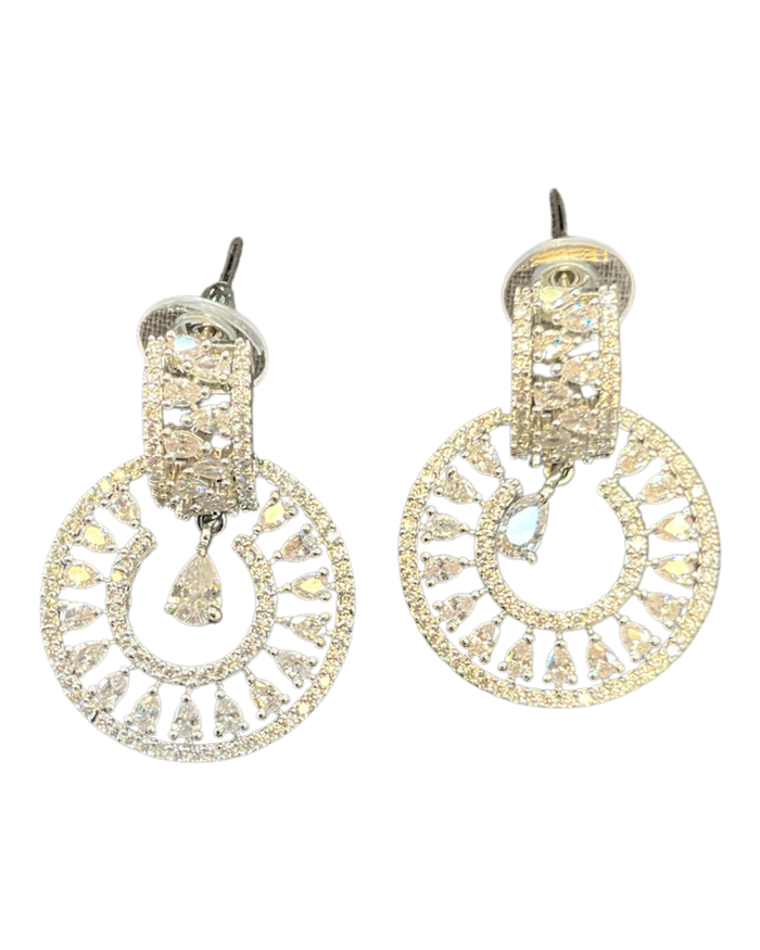 Clear - Medium - Silver Finish Traditional Earrings - Bollywood - Weddings - AE2608 J