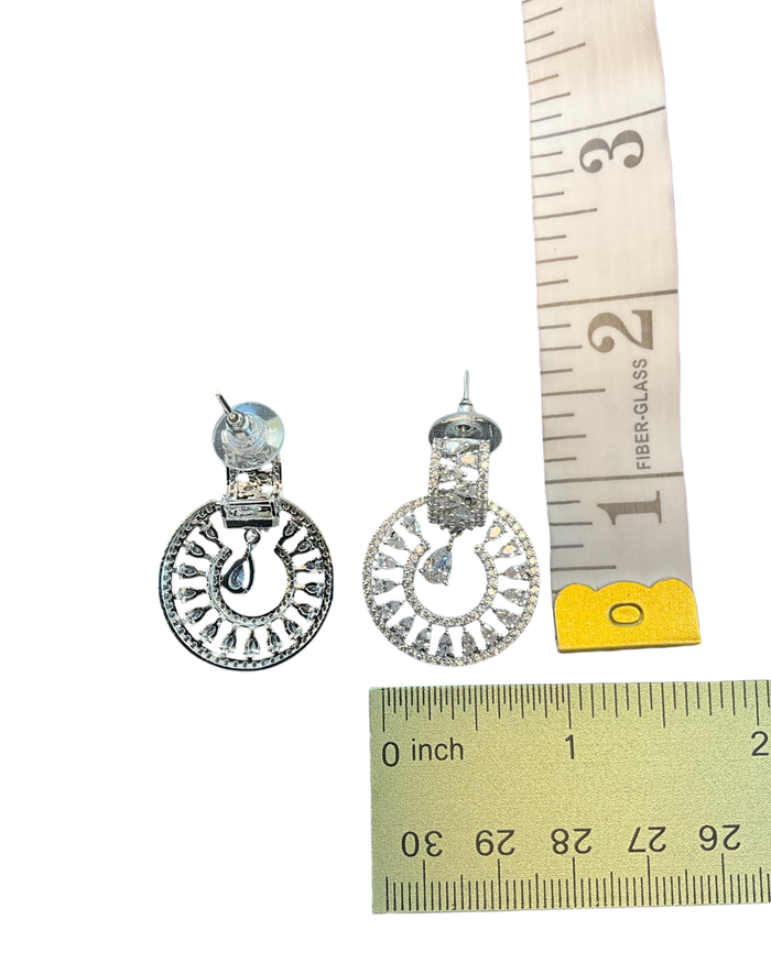 Clear - Medium - Silver Finish Traditional Earrings - Bollywood - Weddings - AE2608 J