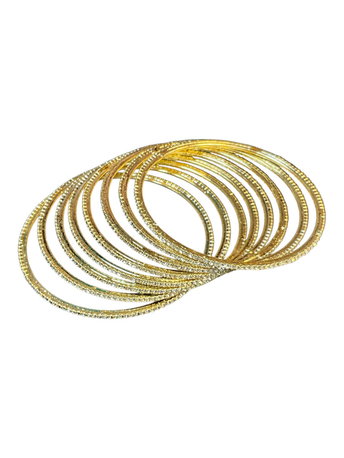 Clear / White Stones - Set of 8 Diamante Stone Bangles -  M to XXL - HAN2602 07Ka26
