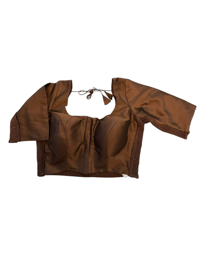 Coffee Brown - HYBRID Silky Saree blouse - With Elastic on both side for Great fit - Size 36",38", 40" S M L  - VAM1216 Ap