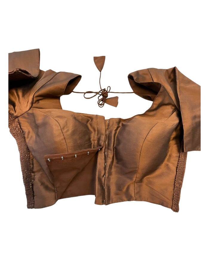 Coffee Brown - HYBRID Silky Saree blouse - With Elastic on both side for Great fit - Size 36",38", 40" S M L  - VAM1216 Ap