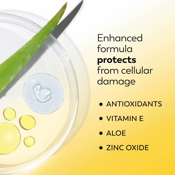 Ingredients with Aloe leaf. Enhanced formula protects from cellular damage. Antioxidants, vitamin e, aloe, zinc oxide