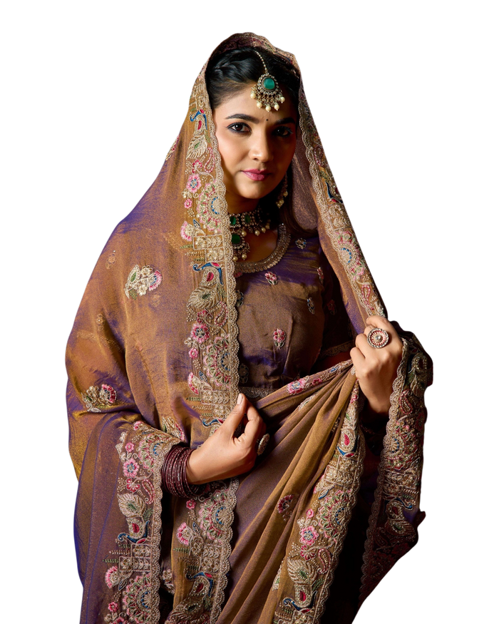 Copper Brown - Fancy Party Saree with Blouse Piece - UK stock - 24hr Dispatch - LTF903 07VV26