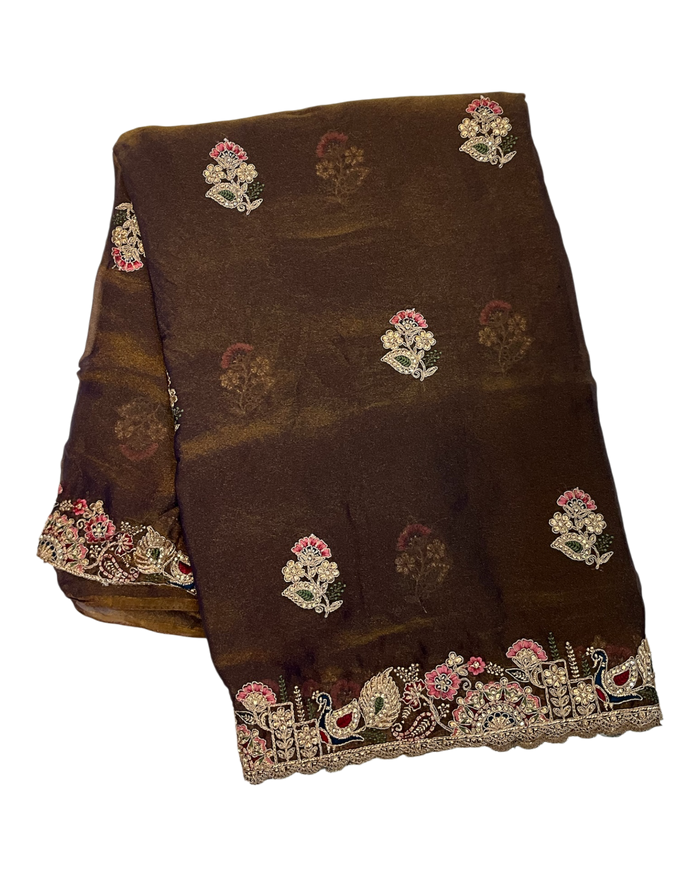 Copper Brown - Fancy Party Saree with Blouse Piece - UK stock - 24hr Dispatch - LTF903 07VV26