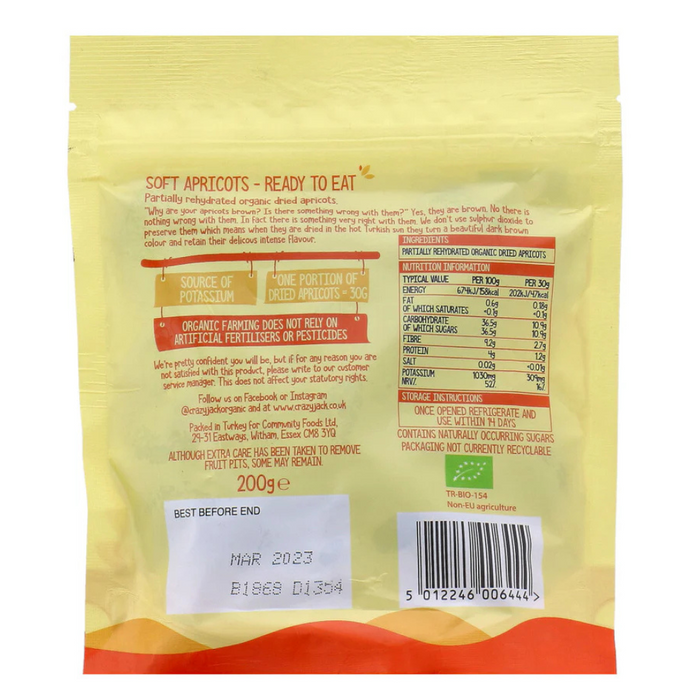 Crazy Jack Organic Soft Dried Apricots Ready to Eat 200g