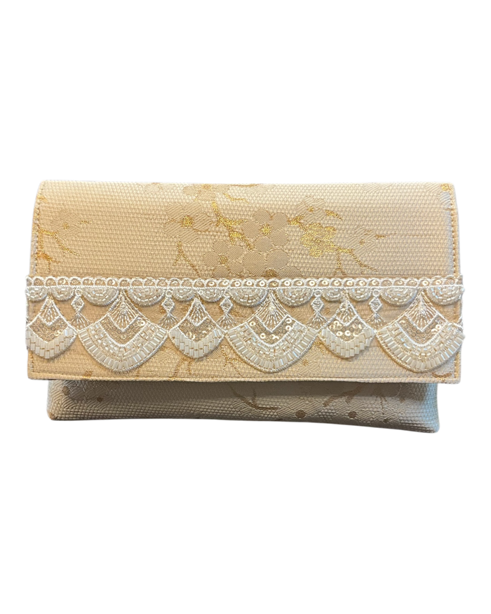 Cream - Handloom Brocade Clutch Bag / Handbag -Bollywood / Weddings - JS16b 06A26