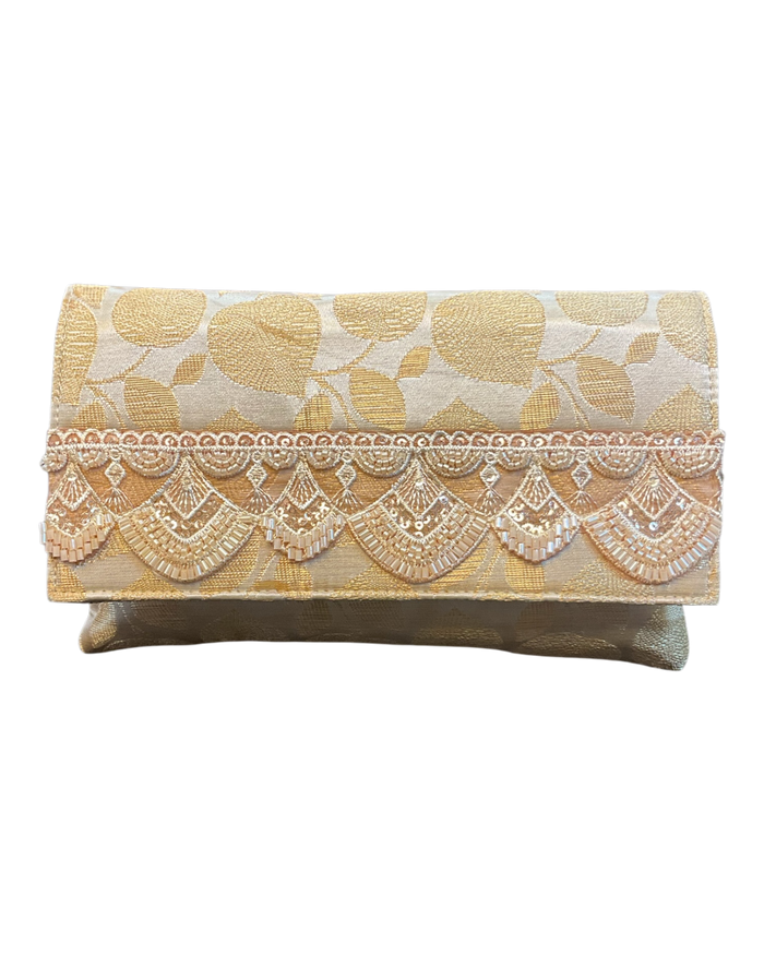 Cream - Handloom Brocade Clutch Bag / Handbag -Bollywood / Weddings - JS16d 06A26
