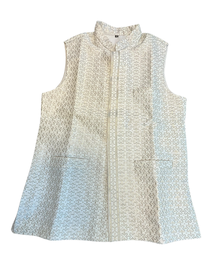 Cream / Off White - All Over Embroidered - Mens Indian Waistcoat - UK Stock - 24 hr Dispatch - KCS4835 06KA26