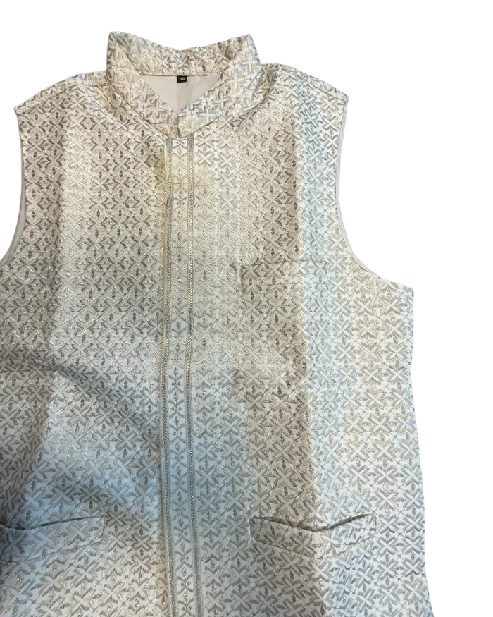Cream / Off White - All Over Embroidered - Mens Indian Waistcoat - UK Stock - 24 hr Dispatch - KCS4835 06KA26