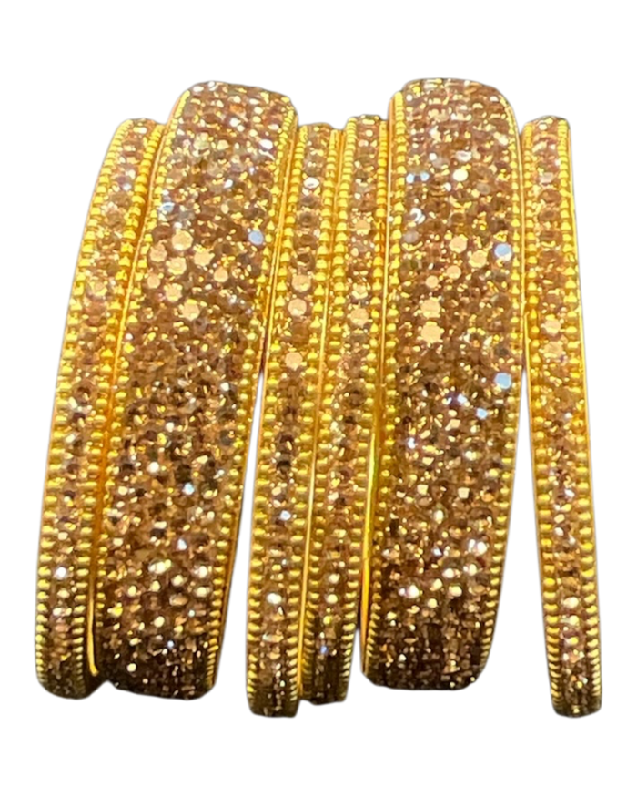 Dark / Antique Gold Finish - Set of 6 Stone Bangles -  M to XXL - 5Line 07Kp26