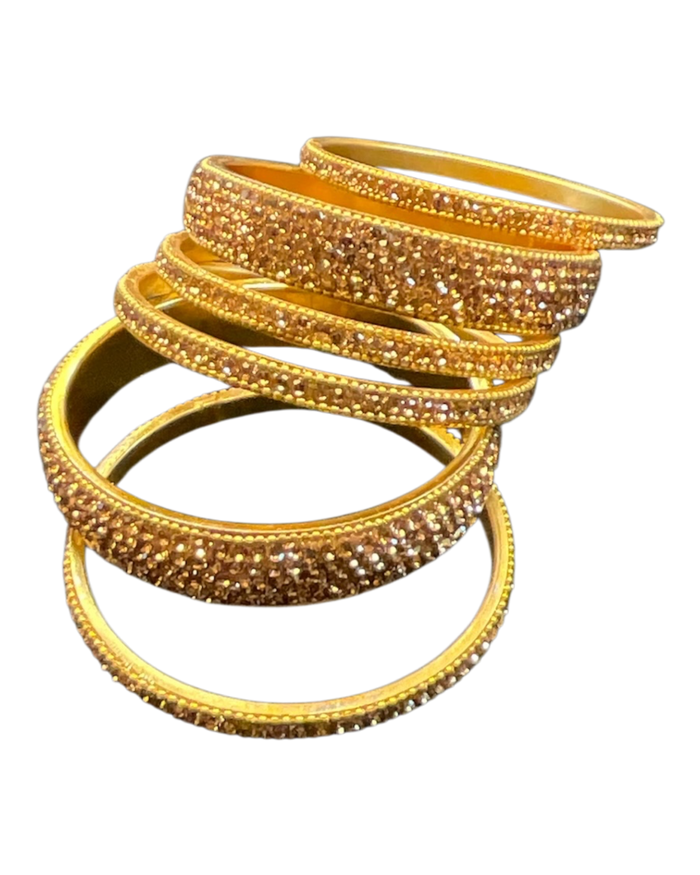 Dark / Antique Gold Finish - Set of 6 Stone Bangles -  M to XXL - 5Line 07Kp26