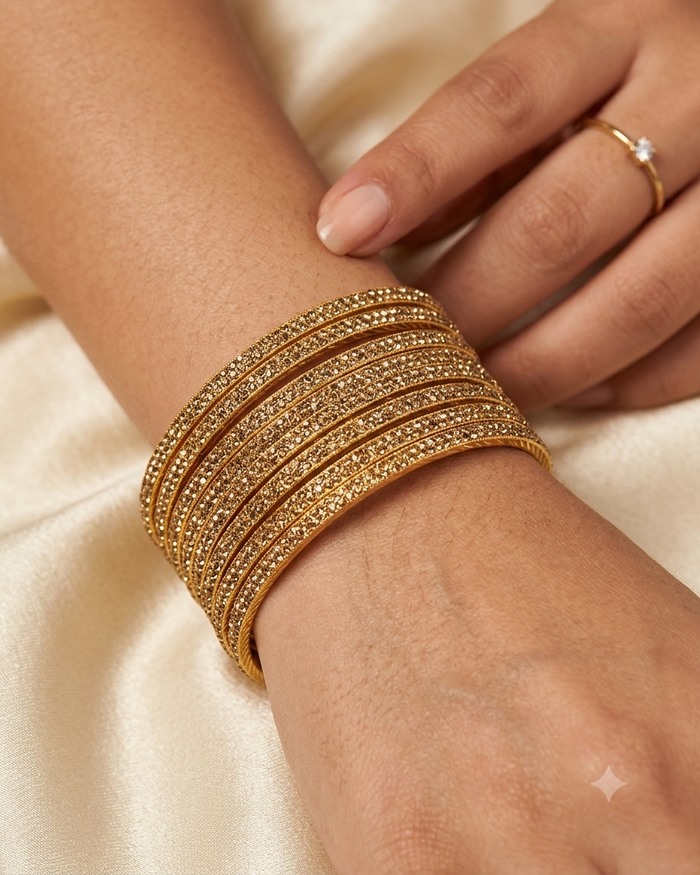 Dark / Antique Gold Finish - Set of 8 Stone Bangles -  M to XXL - HAN2601 07Ka26