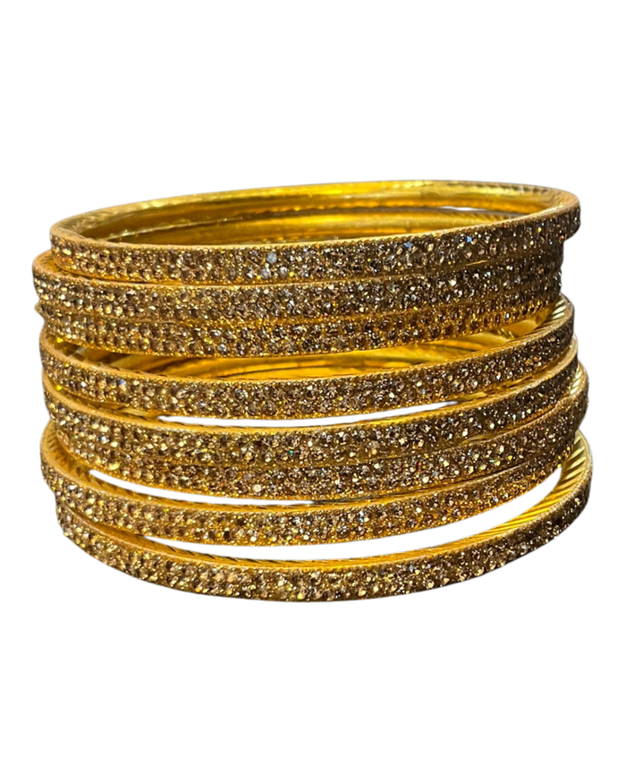 Dark / Antique Gold Finish - Set of 8 Stone Bangles -  M to XXL - HAN2601 07Ka26
