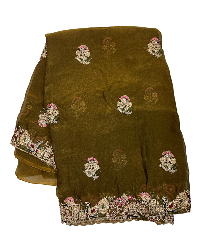 Dark Gold - Fancy Party Saree with Blouse Piece - UK stock - 24hr Dispatch - LTF901 07VV26