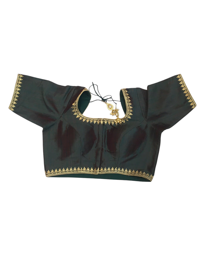 Dark Green - Dupion Silky Saree / Lehenga blouse - 38" Bust (UK 12) Can be let out to size 16  - KP272 01Hp25