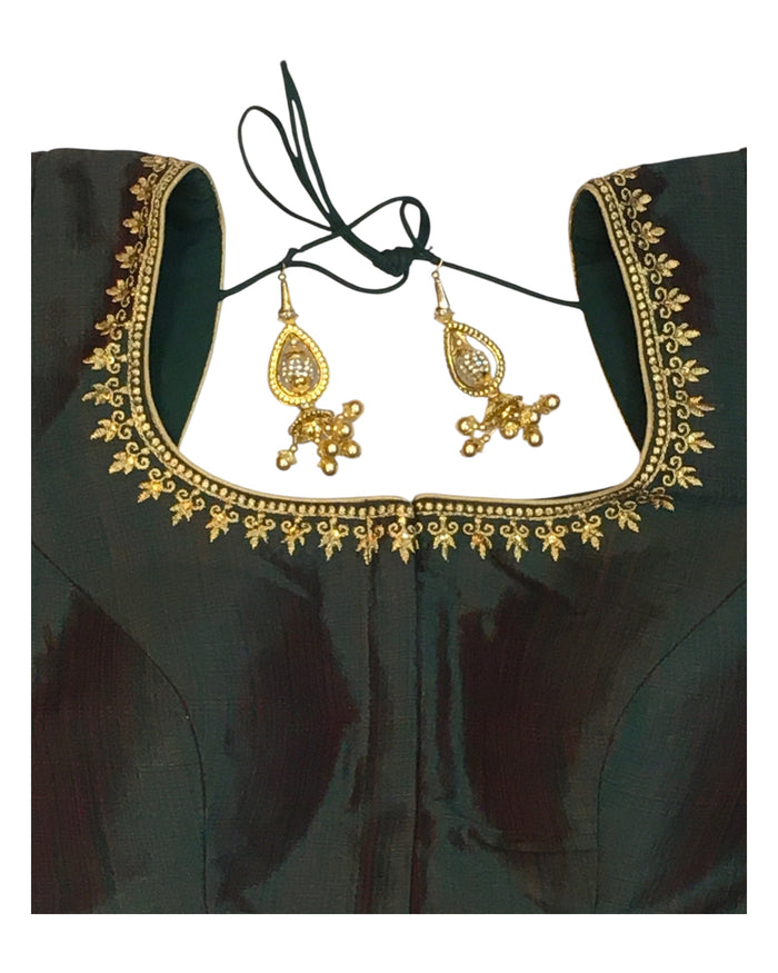 Dark Green - Dupion Silky Saree / Lehenga blouse - 38" Bust (UK 12) Can be let out to size 16  - KP272 01Hp25
