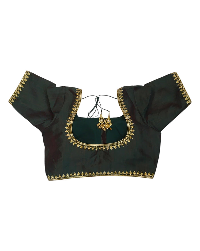 Dark Green - Dupion Silky Saree / Lehenga blouse - 38" Bust (UK 12) Can be let out to size 16  - KP272 01Hp25
