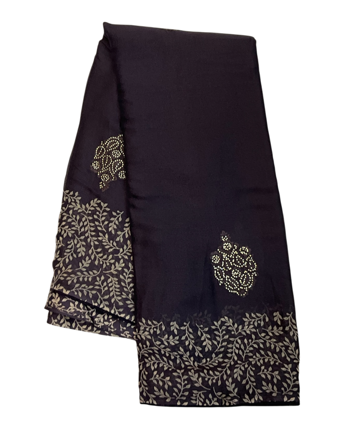 Dark Wine - Chiffon Printed Saree with Blouse Piece - UK stock - 24hr Dispatch - LTF105 07KT26