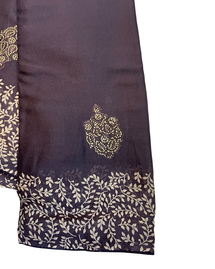 Dark Wine - Chiffon Printed Saree with Blouse Piece - UK stock - 24hr Dispatch - LTF105 07KT26