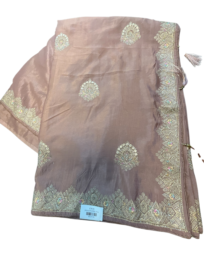 Dusty Pink - Saree with Thread / Stone Work and Blouse Piece - UK stock - 24hr Dispatch - SP2613 VY