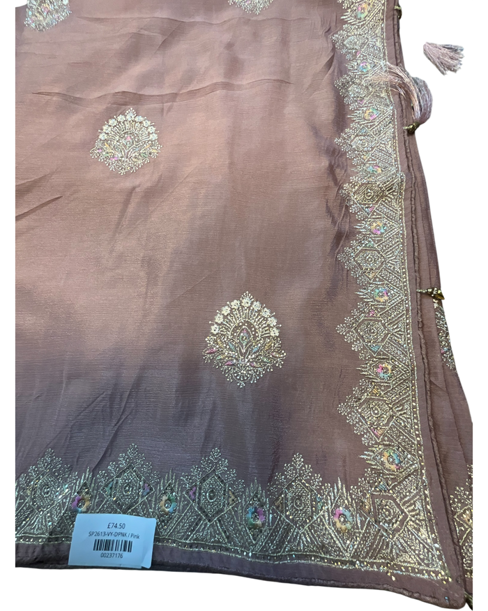 Dusty Pink - Saree with Thread / Stone Work and Blouse Piece - UK stock - 24hr Dispatch - SP2613 VY