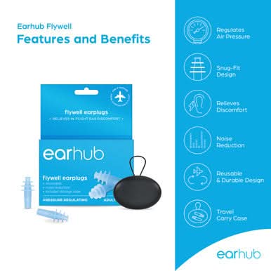 EarHub Flywell Pressure Regulated Earplugs Includes Travel-Friendly Carry Case
