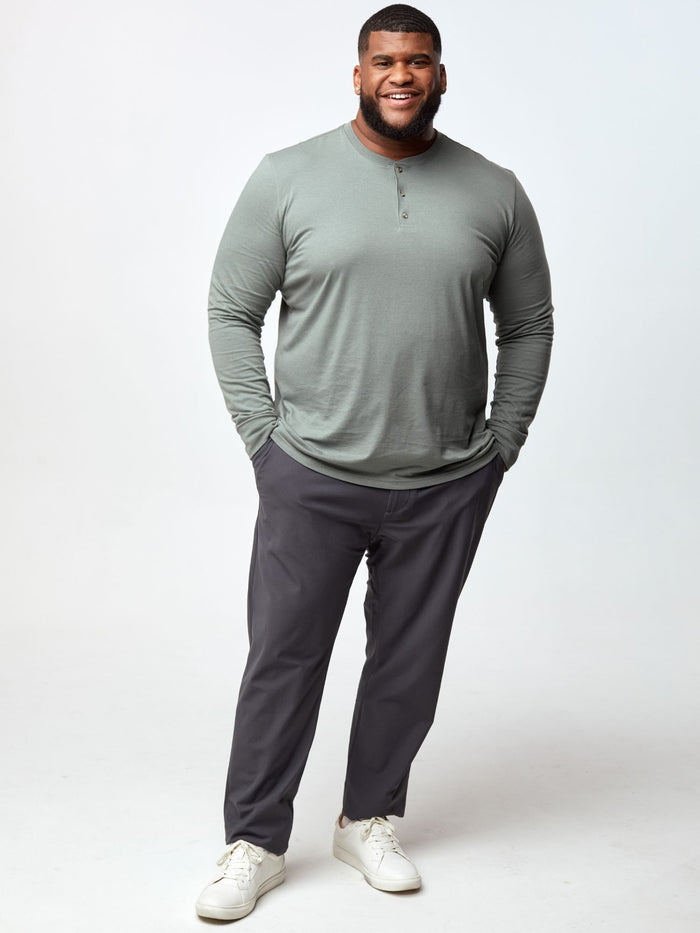 Steven is 6', 275lbs and wears a size 3XL  # Long Sleeve Henleys | Mercury Green | FCT