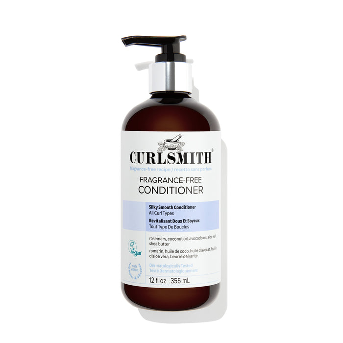 Curly Smith fragrance-free conditioner bottle on a white background