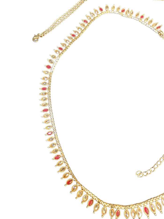 Fuchsia / Magenta / Dark Pink - Antique Gold Finish Saree Belt, Waist / Belly Chain - Fancy Dress , Bollywood - 15BL415 07A26