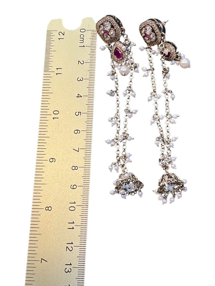Fuchsia Magenta Pink - Medium - Antique Gold Finish Traditional Earrings - Bollywood - Weddings - 15JE62 07R26