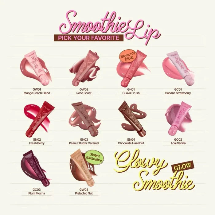 fwee Glowy Smoothie Tinted Lip Balm swatches all colors