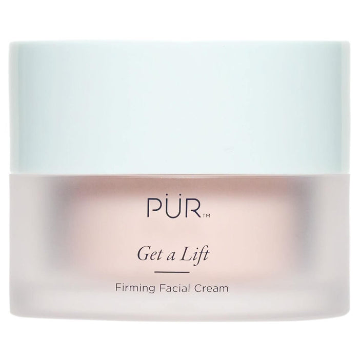 PÜR Get A Lift Firming Facial Cream jar with frosted packaging and mint-colored lid.
