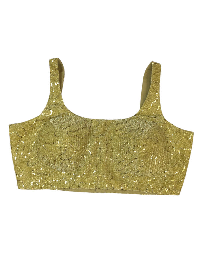 Gold - Full Sequins Saree blouse with cups,  Sleeveless - 38" - UK Stock - Quick Delivery - RNK - R833-KK