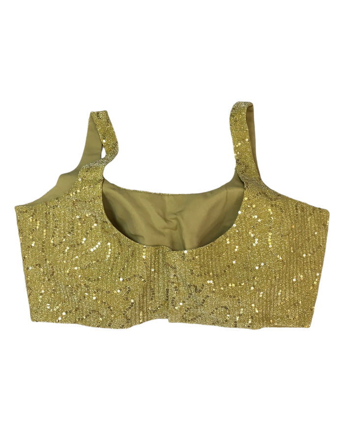 Gold - Full Sequins Saree blouse with cups,  Sleeveless - 38" - UK Stock - Quick Delivery - RNK - R833-KK