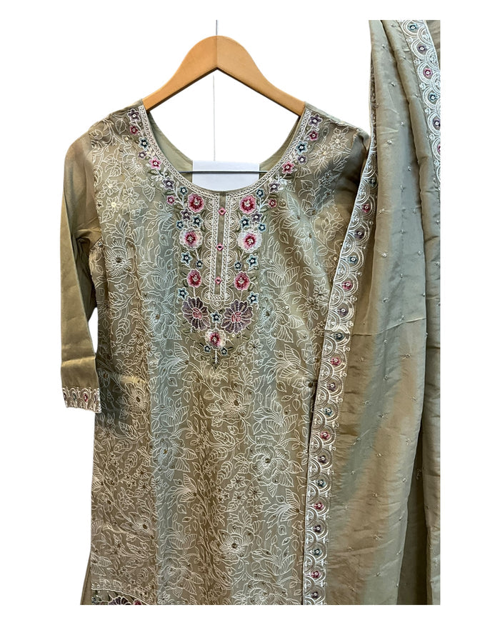 Gold - Ladies Medium Length Top Palazzo Trousers Suit - Size 12 (38") - KTC250149 TK