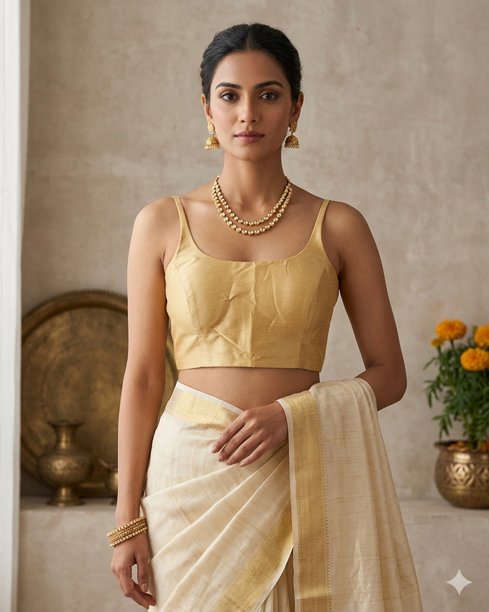 Gold - Rich Banarasi Thin Strap Designer Saree blouse with cups, 38" - UK Stock - Quick Delivery - RNK - R651- H (Copy)