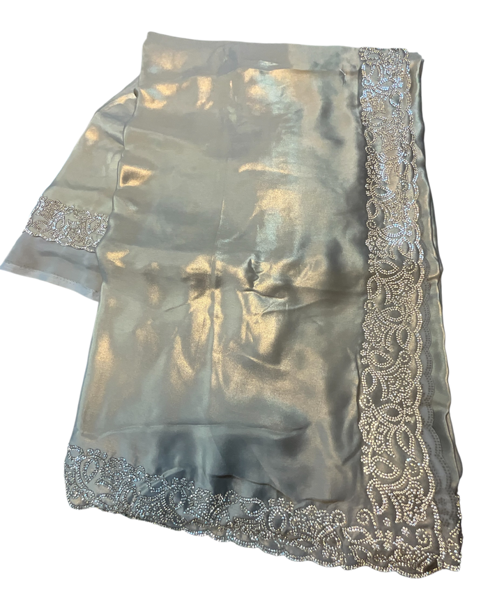 Gold - Saree with Thread / Stone Embroidery and Blouse Piece - UK stock - 24hr Dispatch - SP2621 VC