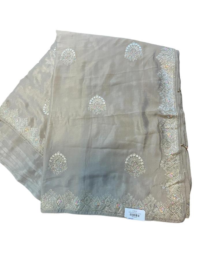 Gold - Saree with Thread / Stone Work and Blouse Piece - UK stock - 24hr Dispatch - SP2613 VY