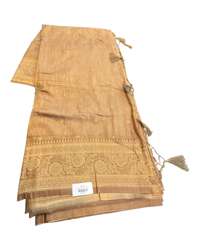 Gold - Traditional Handloom Saree with Blouse Piece - UK stock - 24hr Dispatch - SP2630 KP