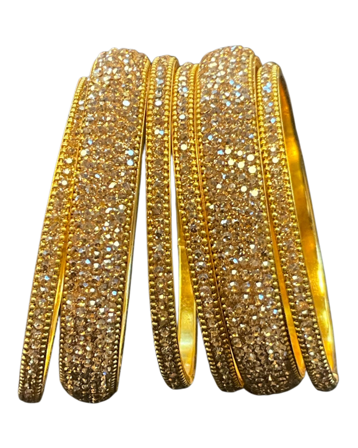 Gold Finish - Set of 6 Stone Bangles -  M to XXL - 5Line 07Kp26