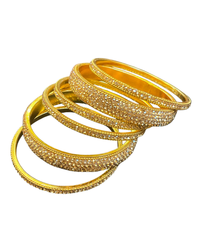 Gold Finish - Set of 6 Stone Bangles -  M to XXL - 5Line 07Kp26