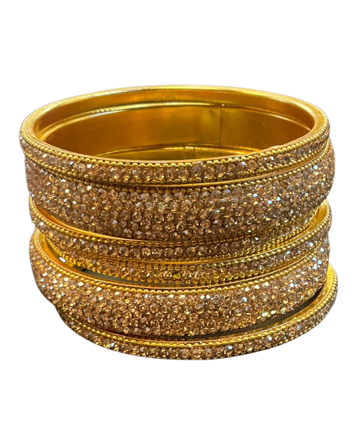 Gold Finish - Set of 6 Stone Bangles -  M to XXL - 5Line 07Kp26