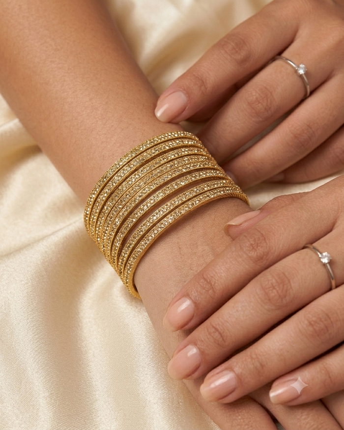 Gold Finish - Set of 8 Stone Bangles -  M to XXL - HAN2601 07Ka26